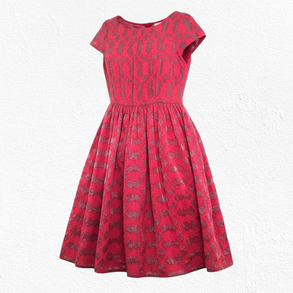 Moulinette Soeurs Anthropologie Red Lace Fit & Flare Cocktail Dress Size 12 - Picture 1 of 13